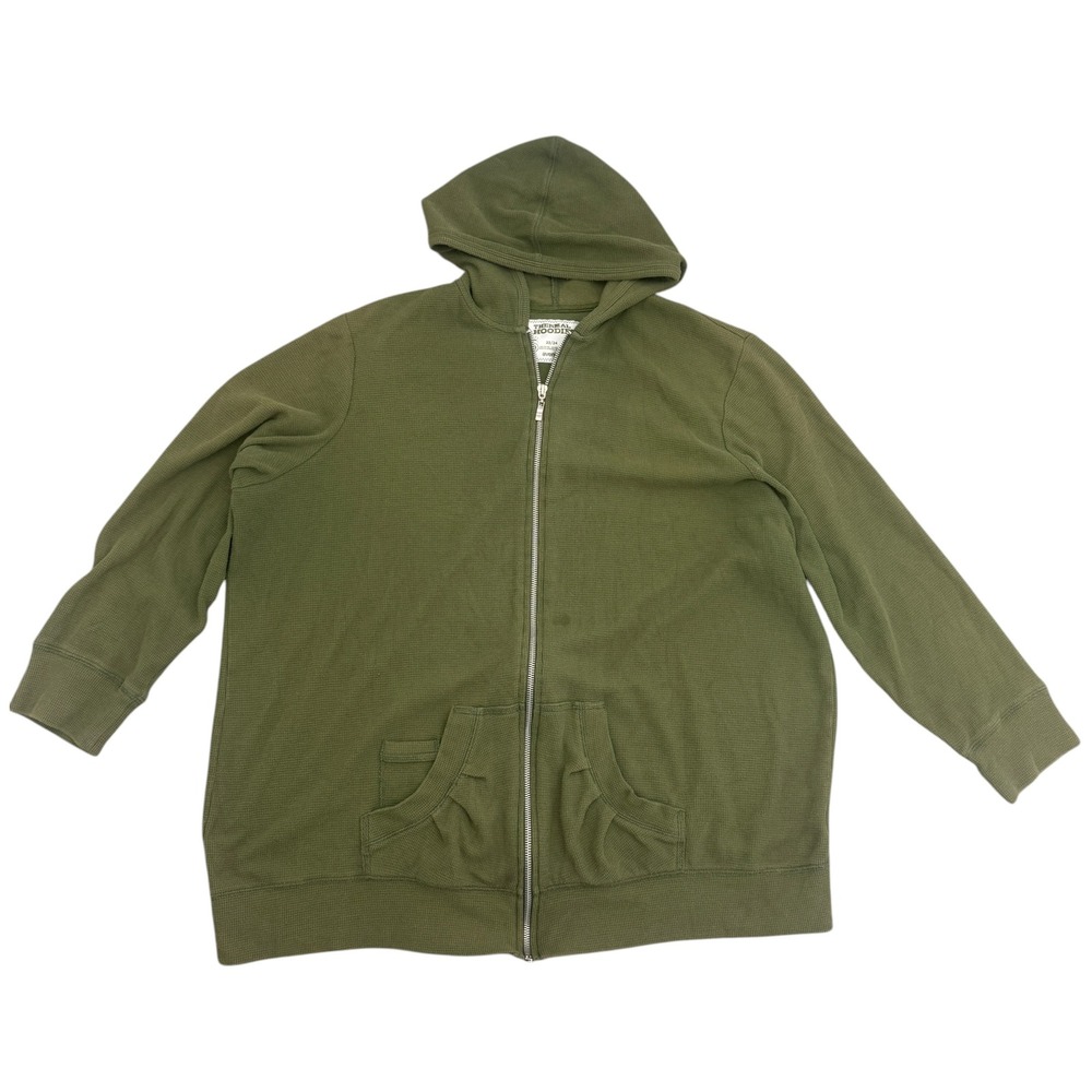 Avenue Thermal Zip Up Hoodie Waffle Knit 3/4 Sleeve 22/24 Army Green Grunge Y2K
